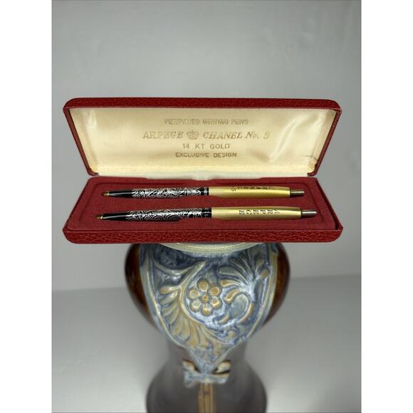 Arpege Channel No 5 Other - Chanel No. 5 Arpege 14kt Gold Filigree Ballpoint 2 Pen Set Writing Vintage Gift
